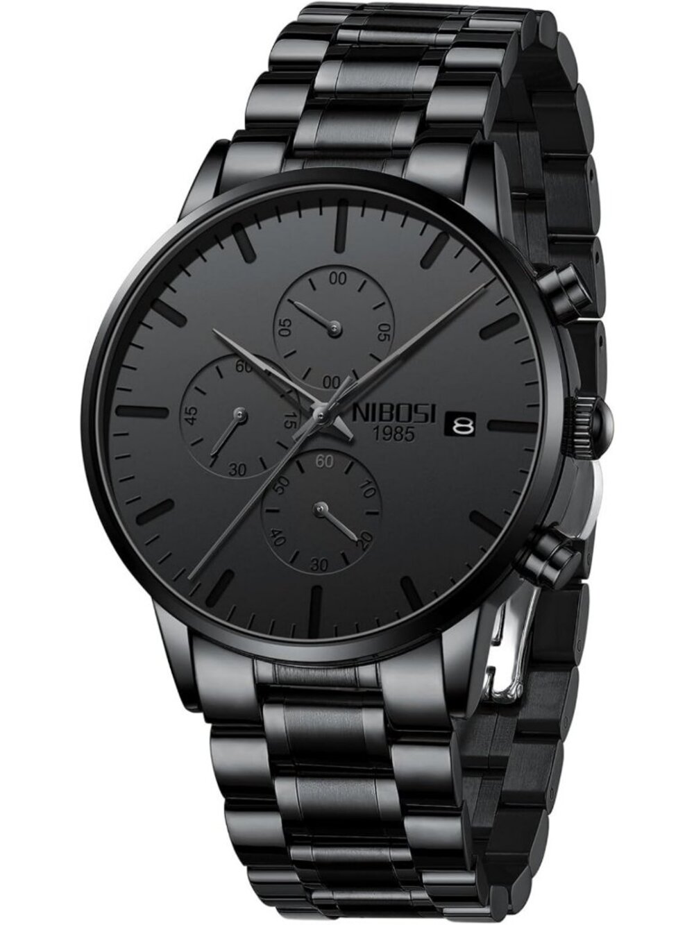 Stylish Men's Analog Chronograph Watch, Minimalist Black Dial & Date Feature